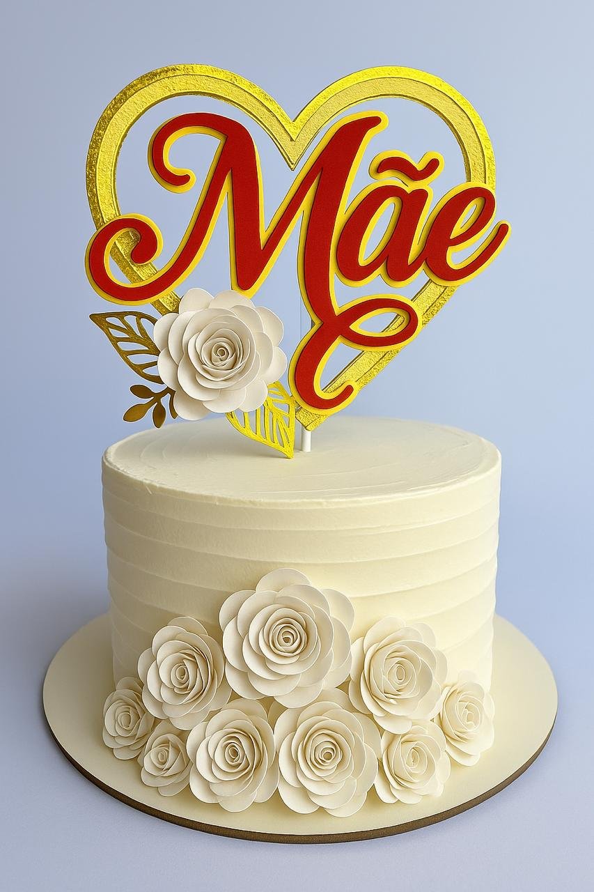 2025 - CRIS - 2-MÃE CORAÇÃO Arquivo Topo de Bolo Dia das Mães - Imagem 1