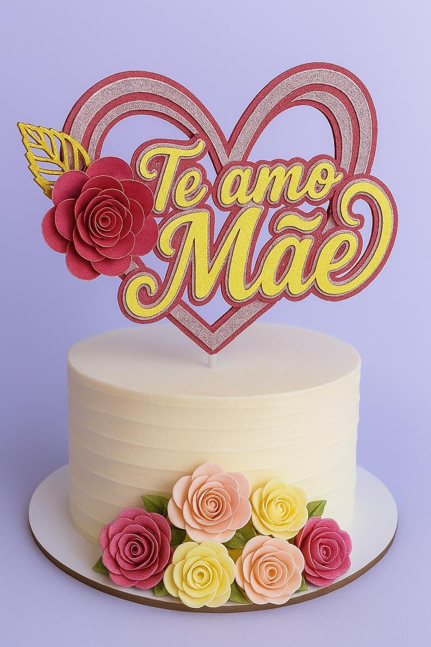 2025 - CRIS - 6-TE AMO MÃE Arquivo Topo de Bolo Dia das Mães - Imagem 1