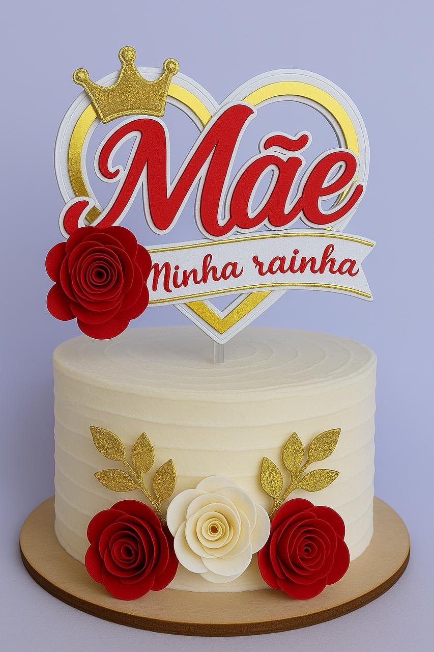 2025 - CRIS - 7-MÃE MINHA RAINHA Arquivo Topo de Bolo Dia das Mães - Imagem 1