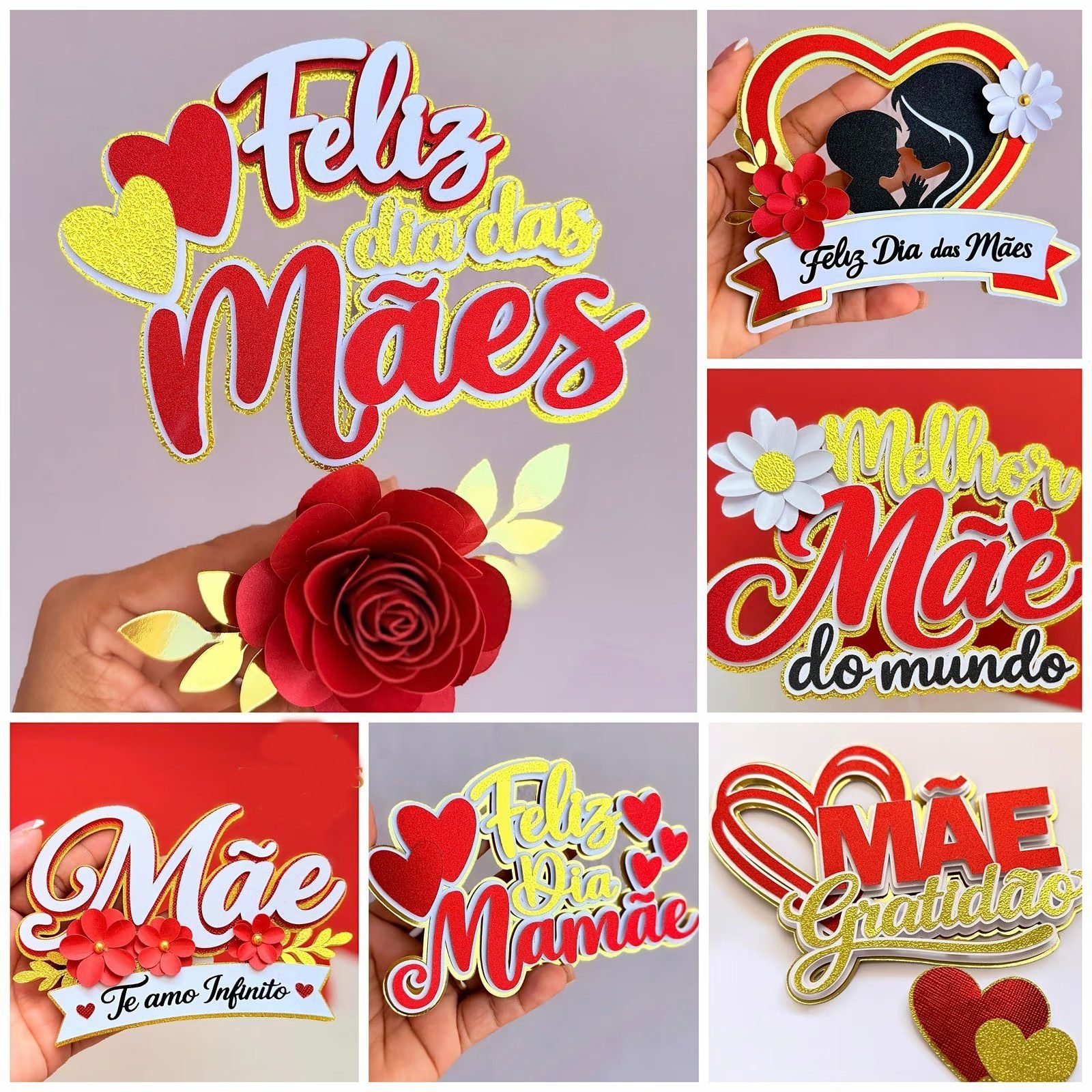 PACK TOPOS DIA DAS MÃES 2026 Arquivo Topos de Bolo Dia das Mães Combo - Imagem 1