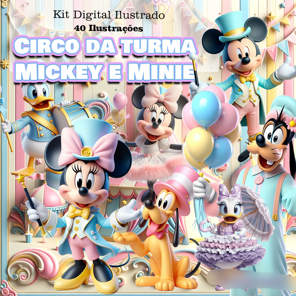 00 Kit Digital Turma do Mickey Circo Candy - Imagem 1