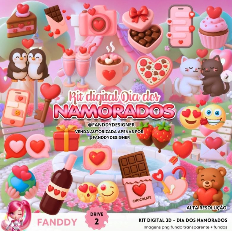 006 - DIA DOS NAMORADOS 3D Kit Digital Dia dos Namorados - Imagem 1