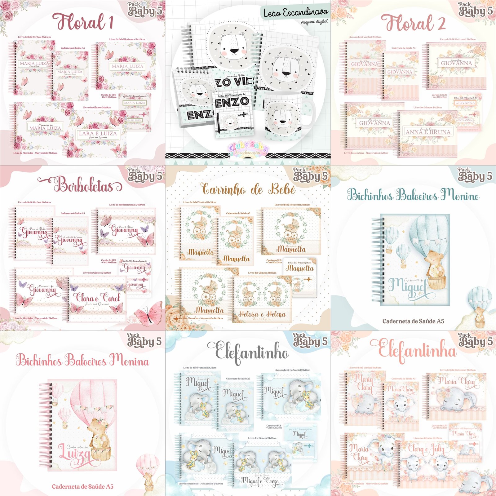 01 - FLORAL 1-tile Arquivo encadernação pack baby 5 - Imagem 1