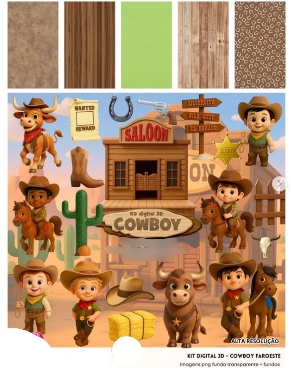 021 - COWBOY FAROESTE 3D Kit Digital COWBOY FAROESTE 3D - Imagem 1