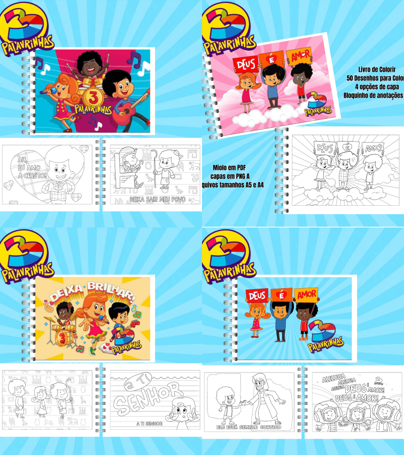1-LIVRO DE COLORIR 3 PALAVRAS Livro de Colorir 3 Palavrinhas - Imagem 1