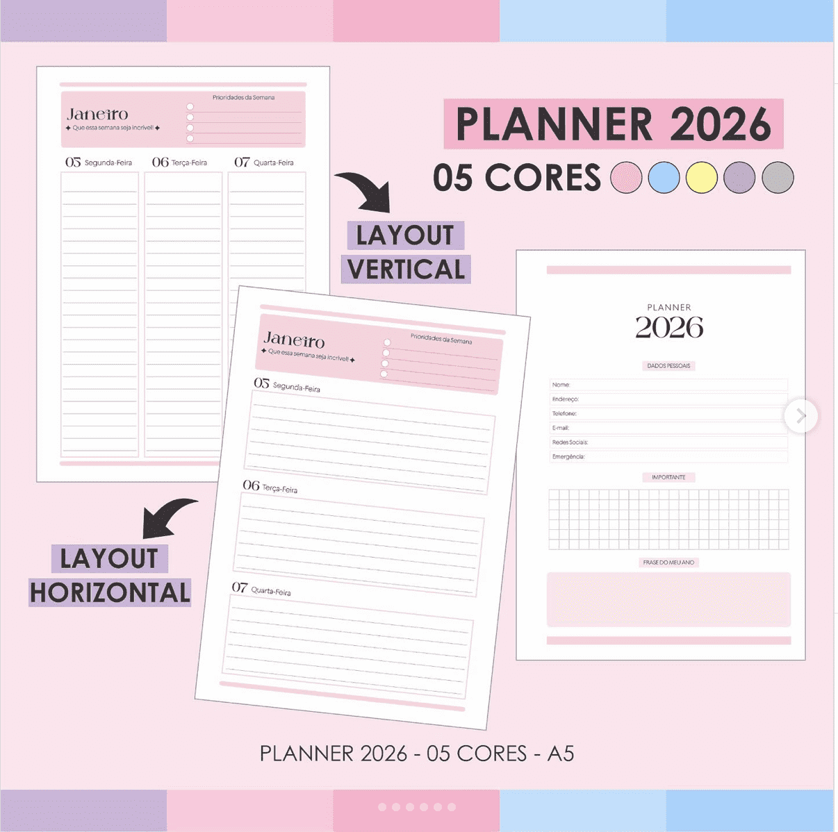 10-Planner 2026 - 05 Cores Arquivo Planner 2026 05 Cores - Imagem 1