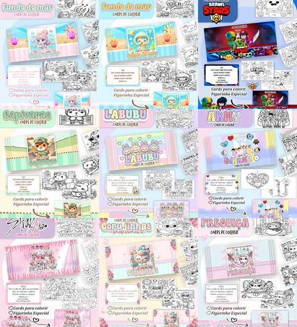 111 Arquivo Combo Cards de Colorir - 100 temas - Imagem 1