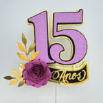 Arquivo Topo de Bolo 15 anos Flores e Faixa