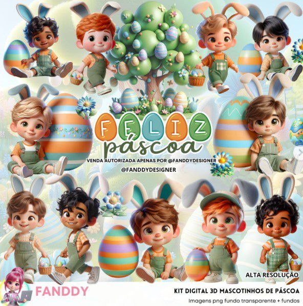 179 - PÁSCOA MASCOTINHOS Kit Digital Páscoa Meninos Mascotinhos - Imagem 1