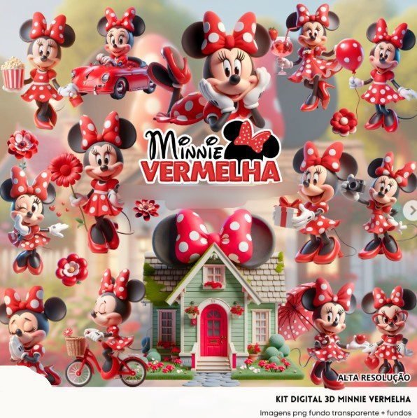183 - MINNIE VERMELHA 3D Kit Digital Minnie Vermelha 3D - Imagem 1