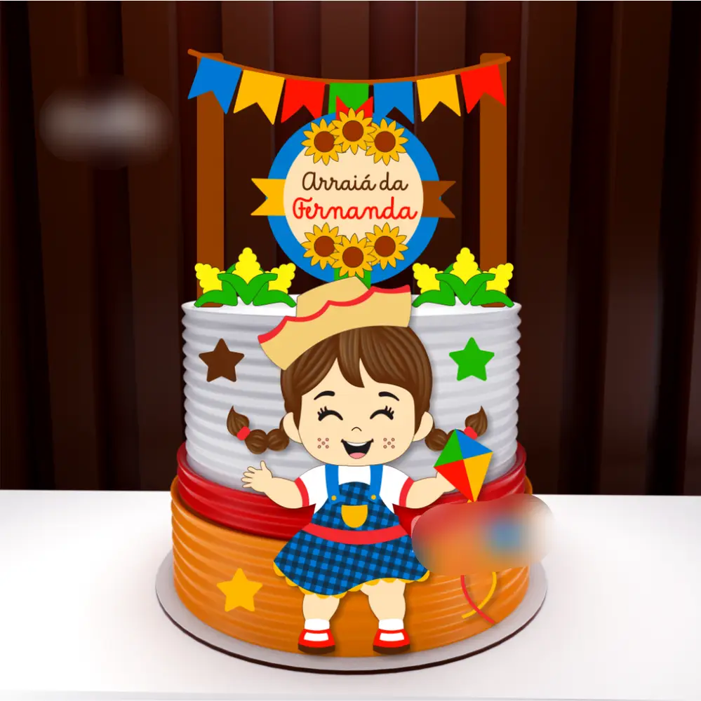 2024 - MALILU Topo de Bolo Junino Menina Arquivo Topo Festa Junina Menina Girassol - Imagem 1