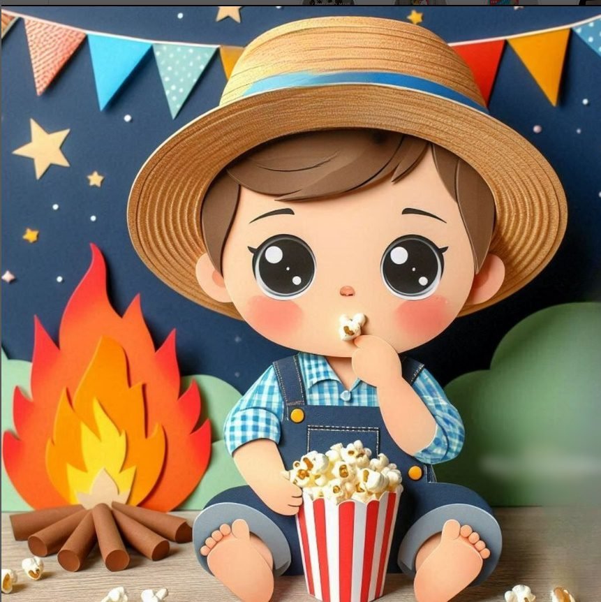 2024 - MEU CANTINHO - MENINO COMENDO PIPOCA Arquivo Topo Festa Junina Menino Pipoca - Imagem 1