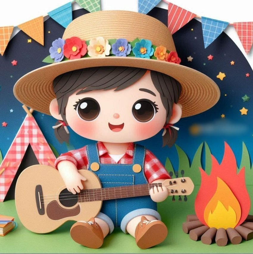 2024 - MEU CANTINHO - MENINO E MENINA TOCANDO VIOLÃO Arquivo Topo Festa Junina Menina Violão - Imagem 1