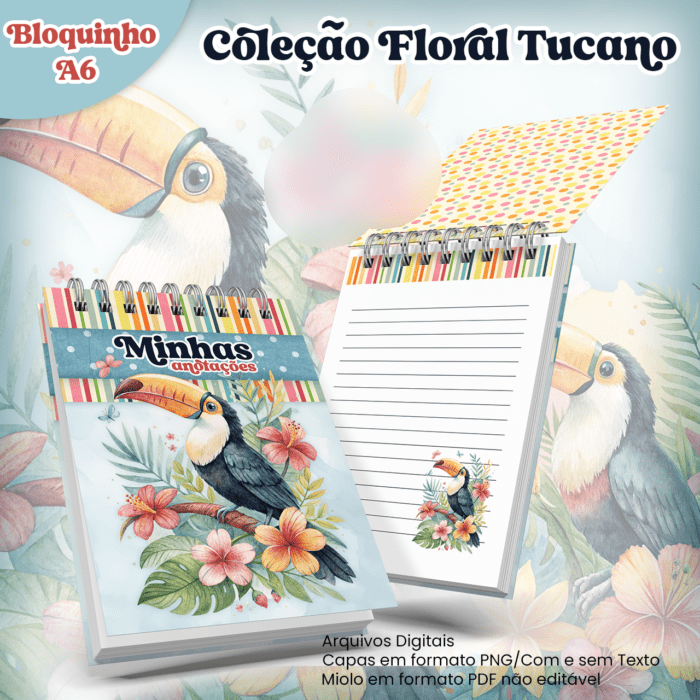 3-Bloquinho A6 Coleção Floral Tucano Arquivo Bloquinho A6 Coleção Floral Tucano - Imagem 1
