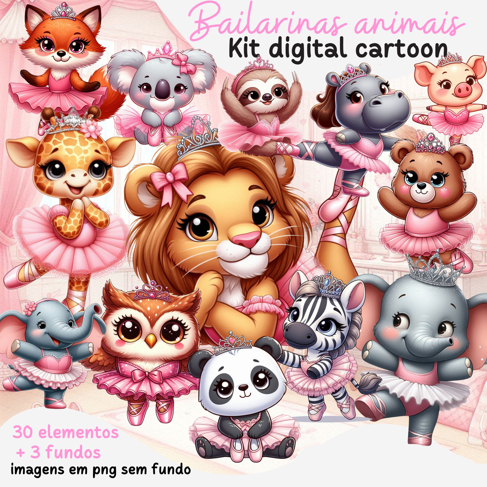 35 - Animais bailarinas aquarela Kit Digital Animais Bailarinas - Imagem 1
