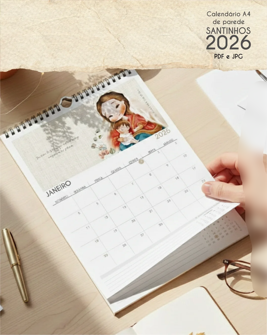 4-Calendário de parede Santinhos A4 2026 Arquivo Calendário de Parede Santinhos A4 2026 - Imagem 1