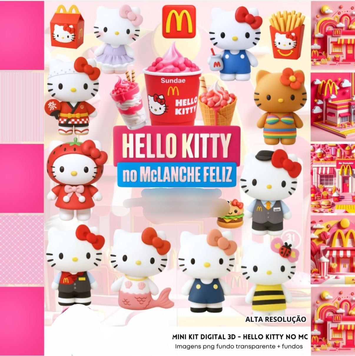 40-HELLO KITTY NO MC LANCHE FELIZ Kit Digital Hello Kitty - Imagem 1