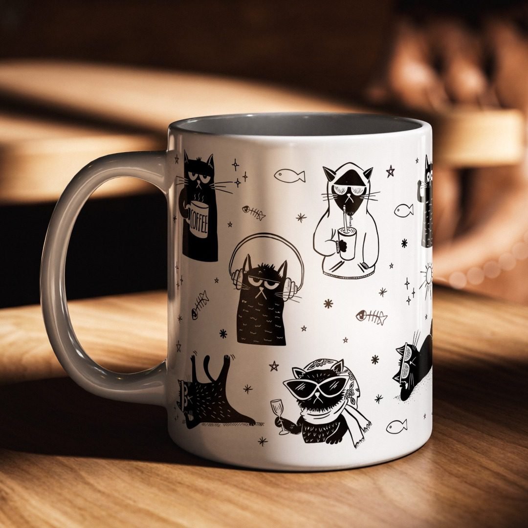 5-Gatinhos Pretos Arquivo Caneca Gatinhos Pretos - Imagem 1