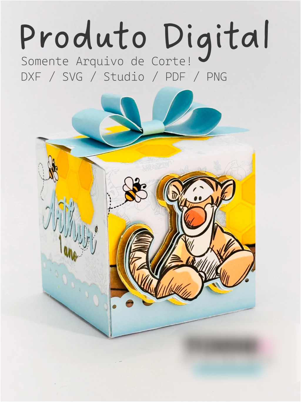 6-Caixa Cubo Laço - Ursinho Pooh Arquivo Caixa Cubo Laço Ursinho Pooh - Imagem 1