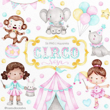 Kit digital circo rosa