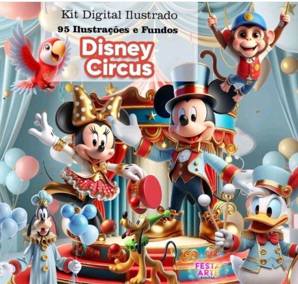 6 - Disney Circus Vermelho Kit digital Disney Circo - Imagem 1