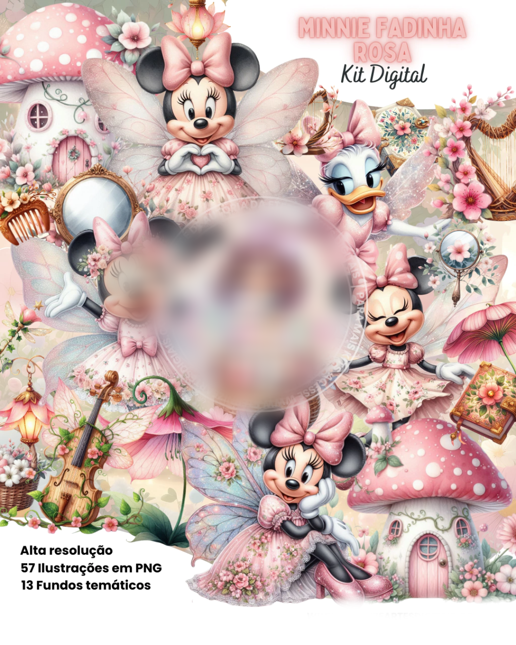 69 - Minnie Fadinha Rosa Kit Digital Minnie Fadinha Rosa - Imagem 1