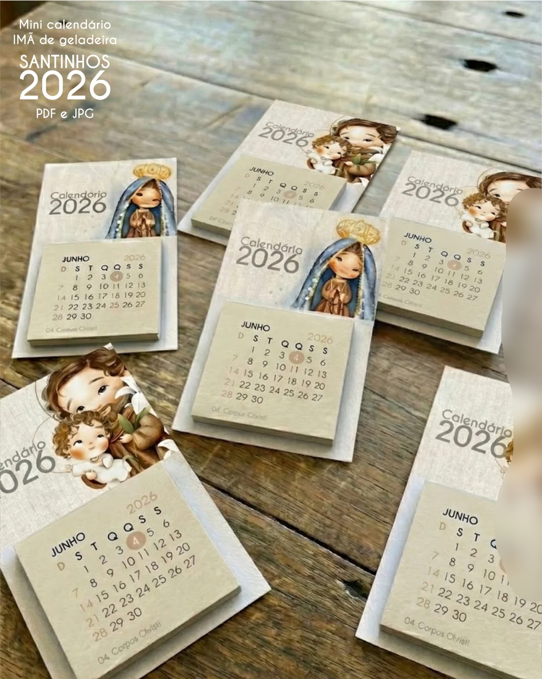 8-Calendário mini Imã de geladeira Santinhos 2026 Arquivo Calendário Mini Imã de Geladeira Santinhos 2026 - Imagem 1