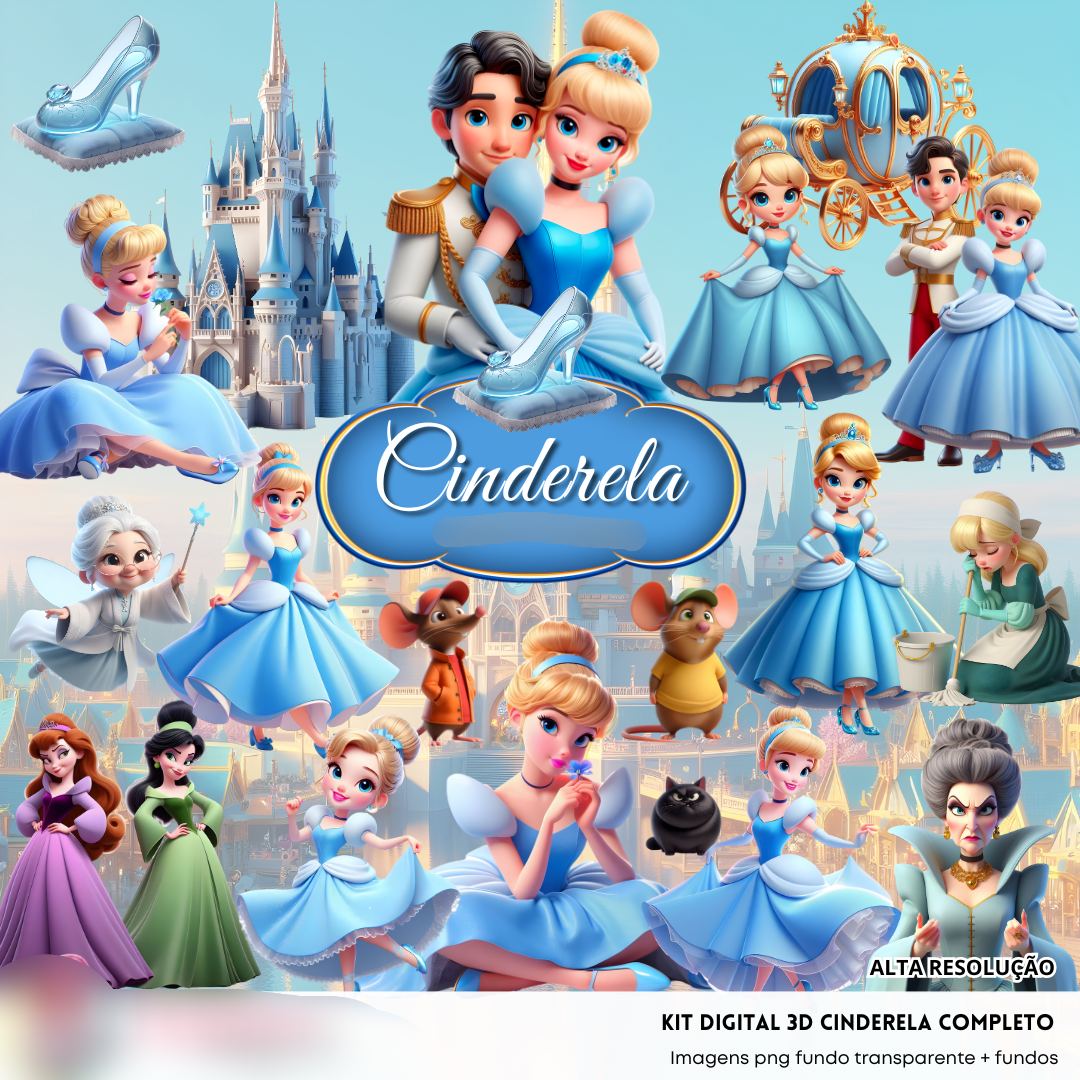 82 - CINDERELA COMPLETO 3D Kit Digital Cinderela - Imagem 1