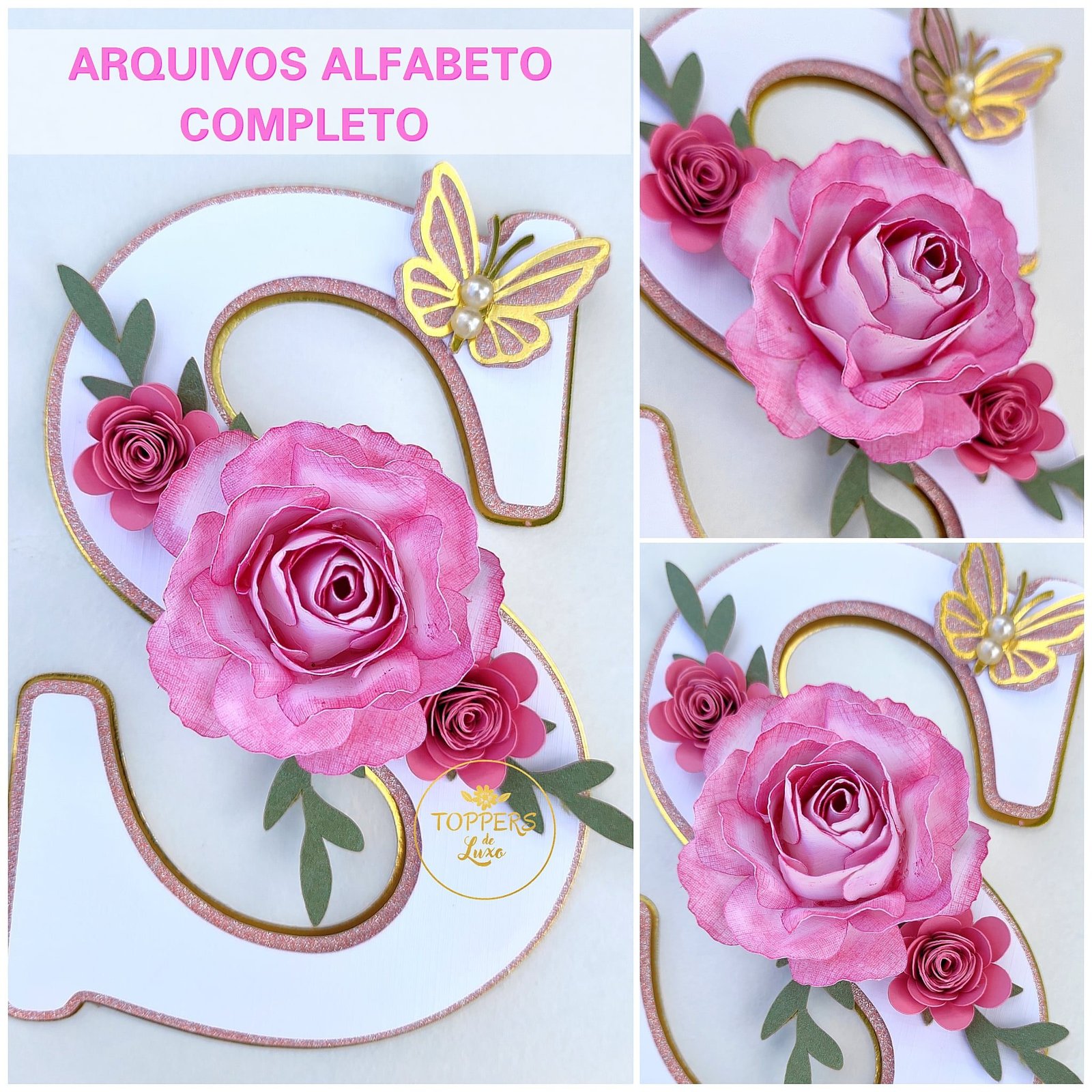 ALFABETO COM FLORES Arquivo Topo de Bolo ALFABETO COM FLORES - Imagem 1