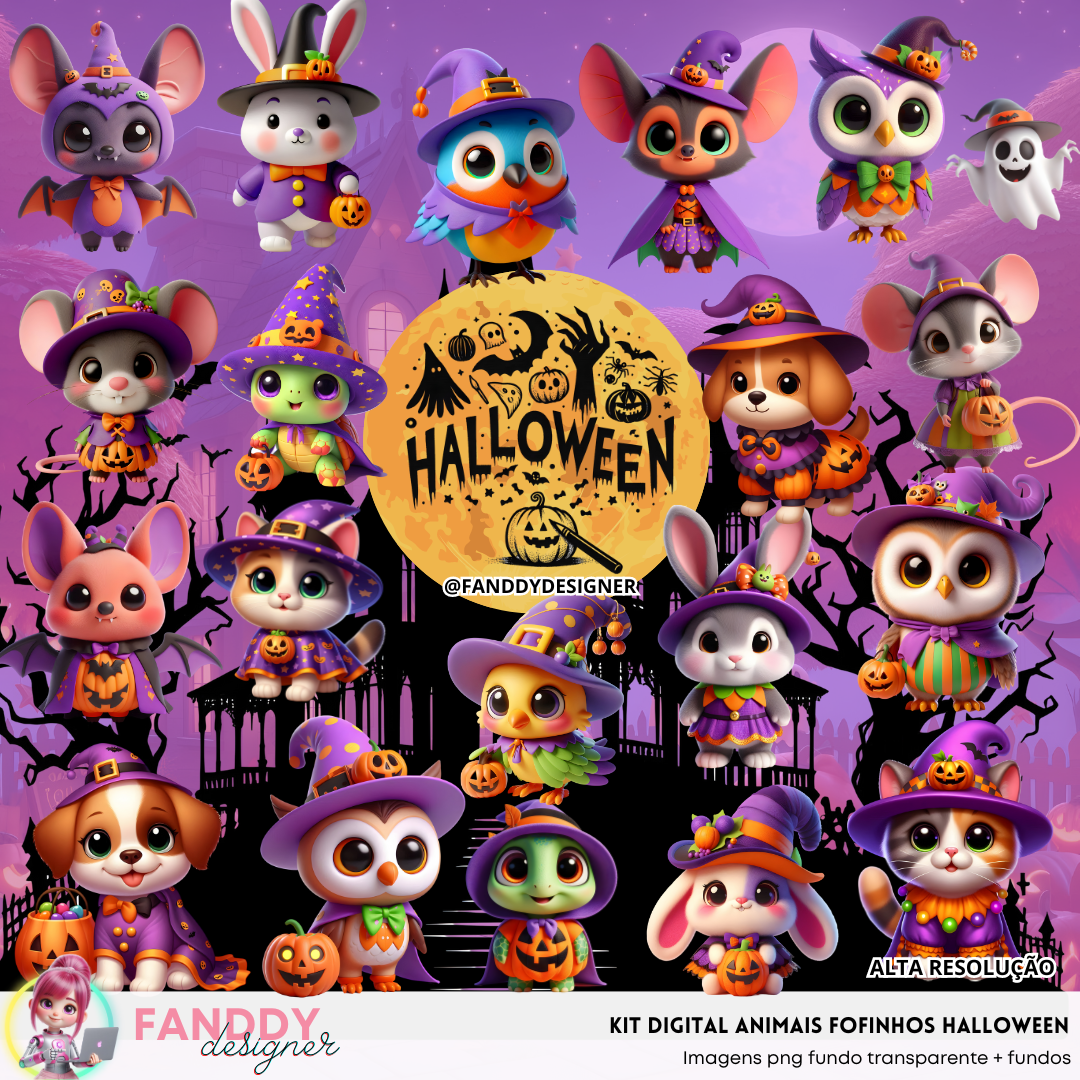 ANIMAIS FOFOS HALLOWEEN Kit Digital Halloween Animais Fofos - Imagem 1