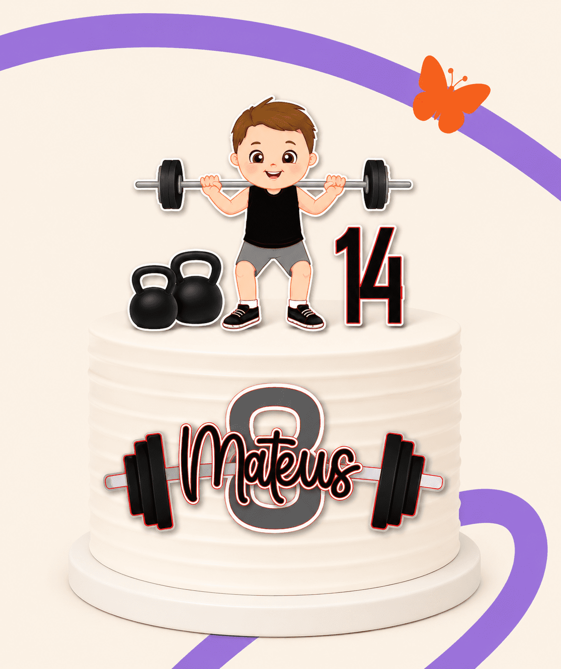 Academia Fitness menino Arquivo Topo de Bolo Academia Fitness menino - Imagem 1