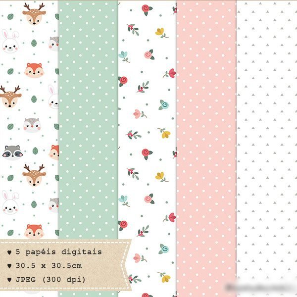 Animais do Bosque Papers Kit Digital bosque - Imagem 1