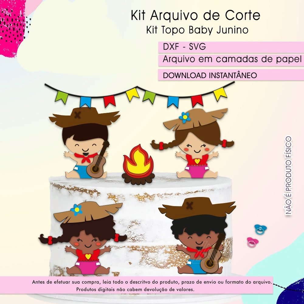 Arquivo de Corte Scrapfesta Topo de Bolo Festa Junina Baby Arquivo Topo Festa Junina Bebês - Imagem 1