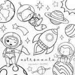 Kit Digital astronauta preto e branco