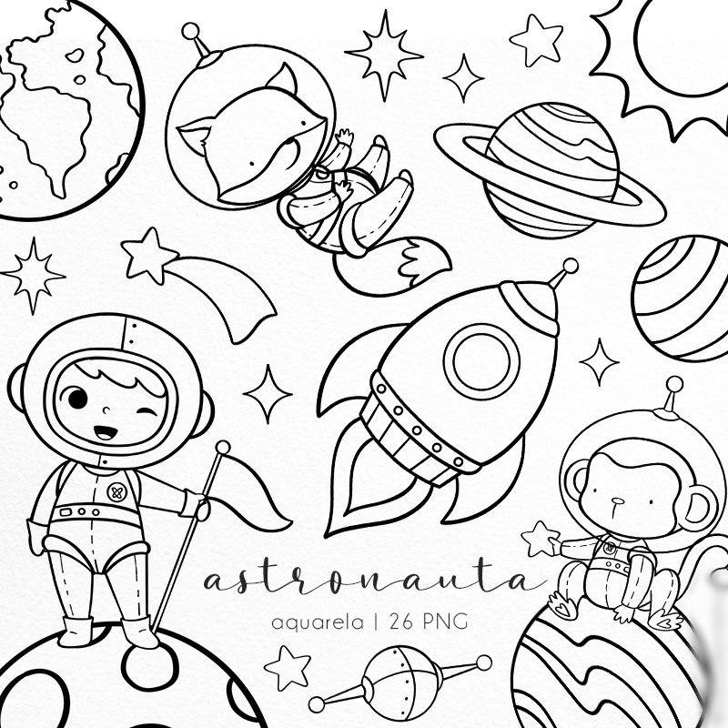 Astronauta Preto e Branco Kit Digital astronauta preto e branco - Imagem 1