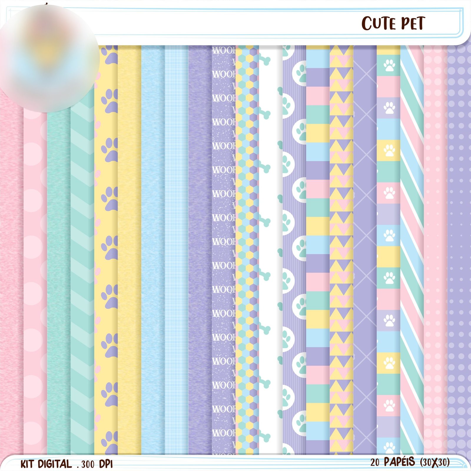 BP_CutePet Kit Digital Papeis Cut Pet - Imagem 1