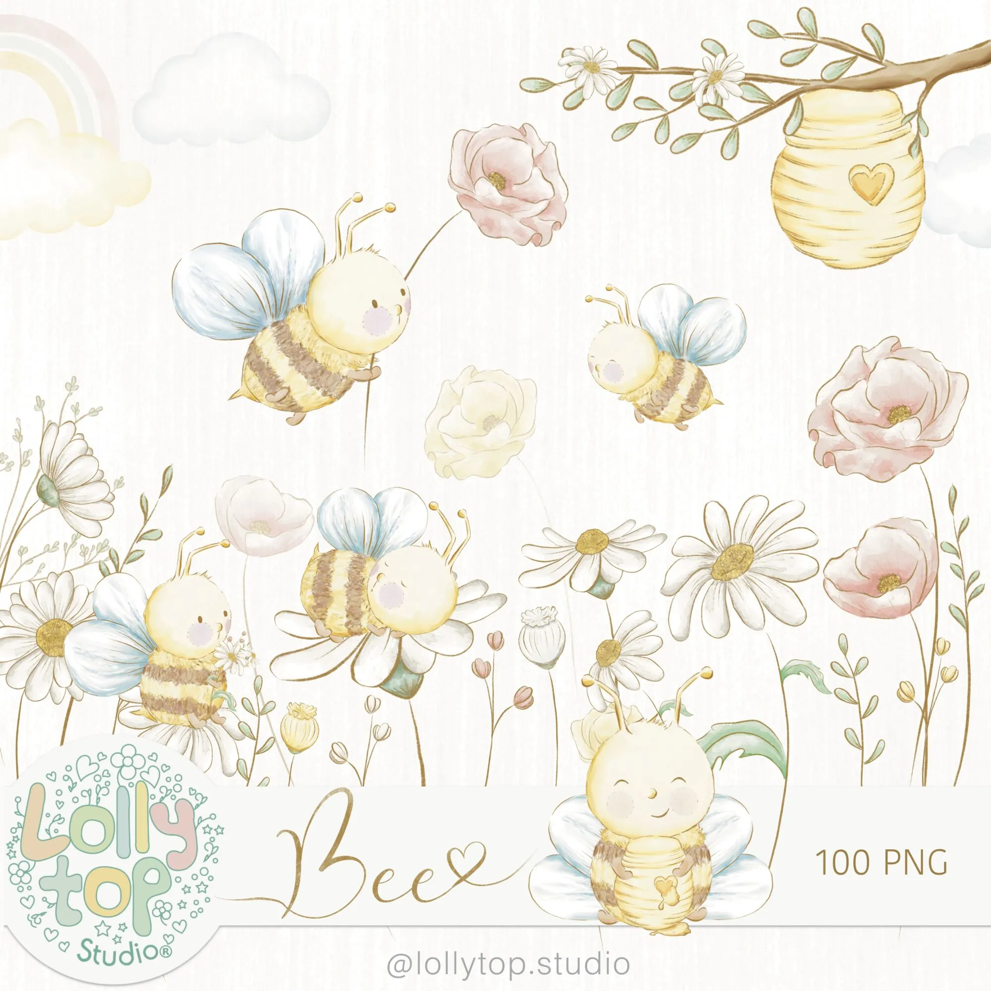 Bee – Abelhinha Ilustrações.jpeg Kit Digital Abelhinha Aquarela - Imagem 1