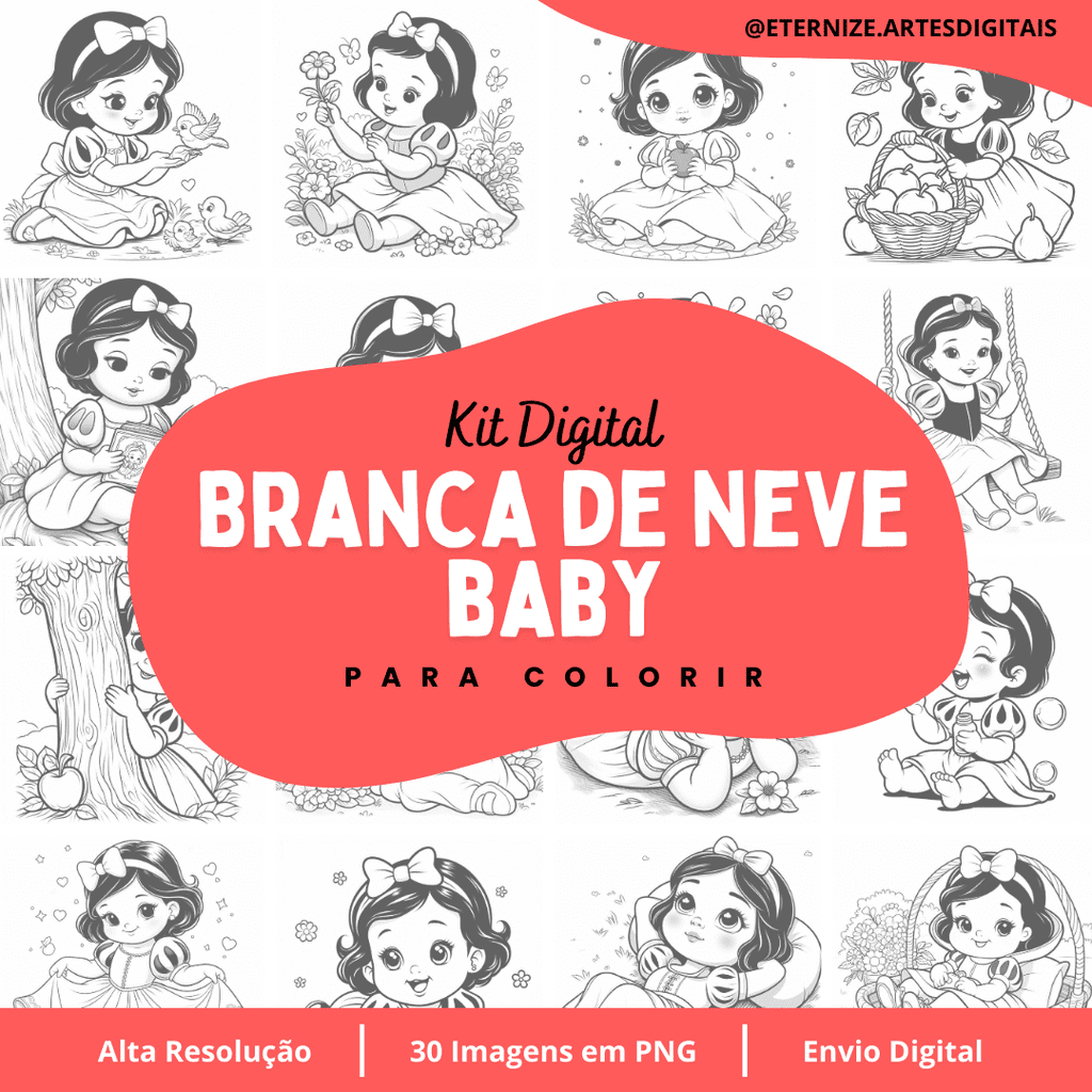 Branca de Neve Baby PARA COLORIR Kit Digital Branca de Neve Baby PARA COLORIR - Imagem 1