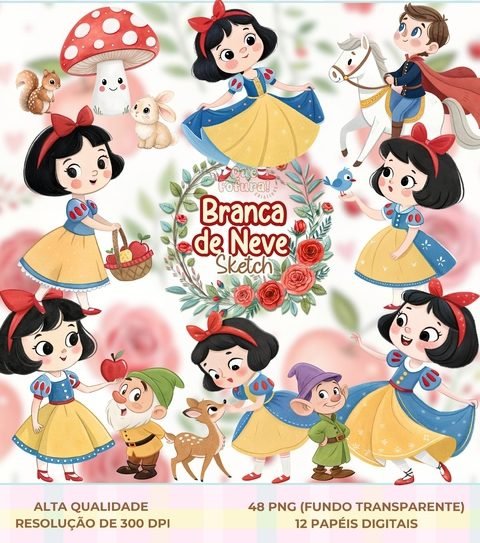 Branca de Neve Sketch Kit Digital Branca de Neve Sketch - Imagem 1