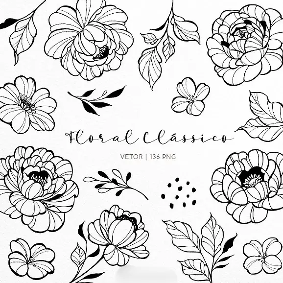 C0087 Floral Clássico Kit Digital Floral Classico - Imagem 1