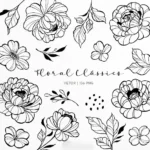 Kit Digital floral preto e branco