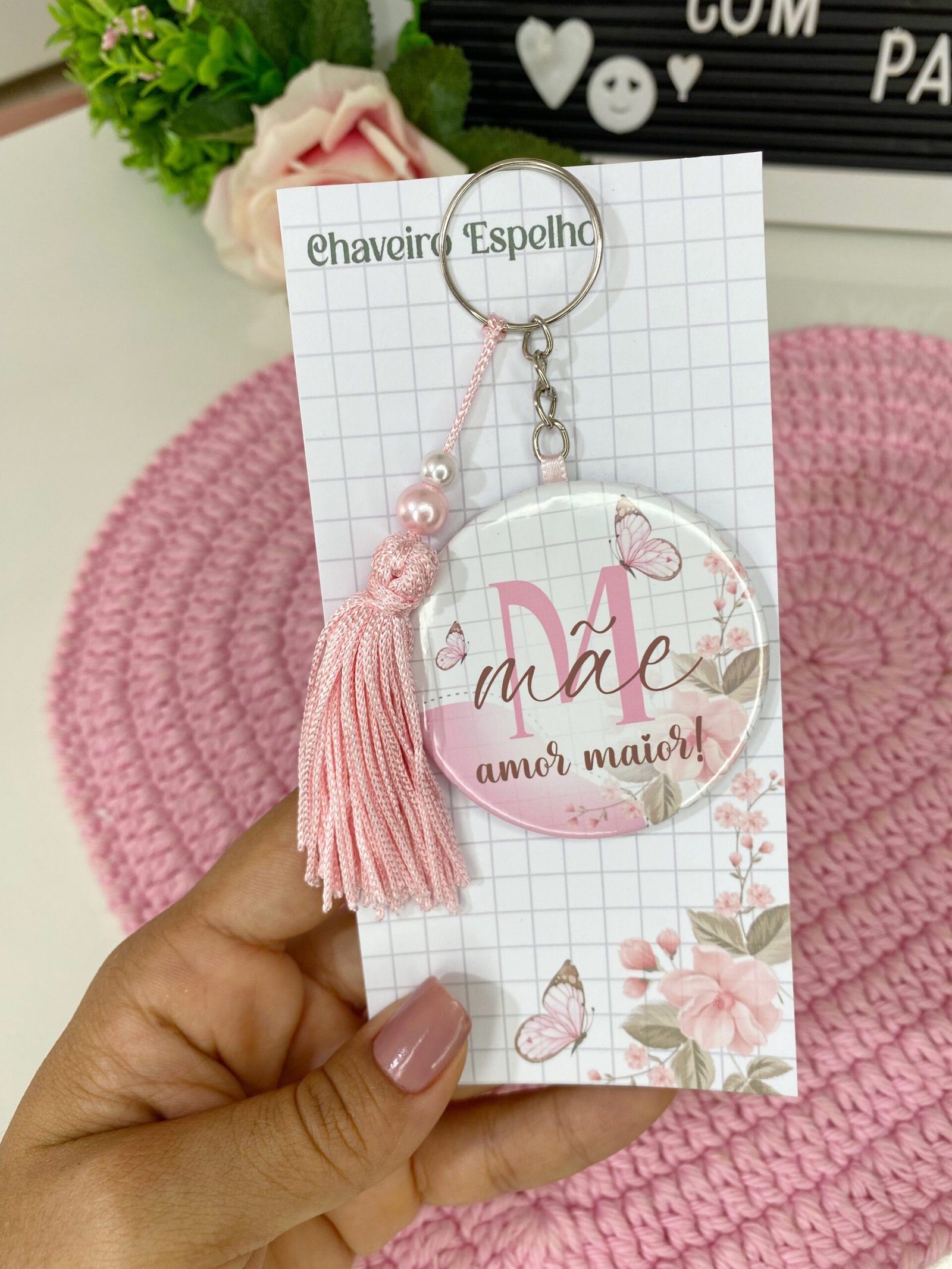 CARD CHAVEIRO ESPELHO Arquivo Dia das Mães Card Chaveiro Espelho Botton - Imagem 1