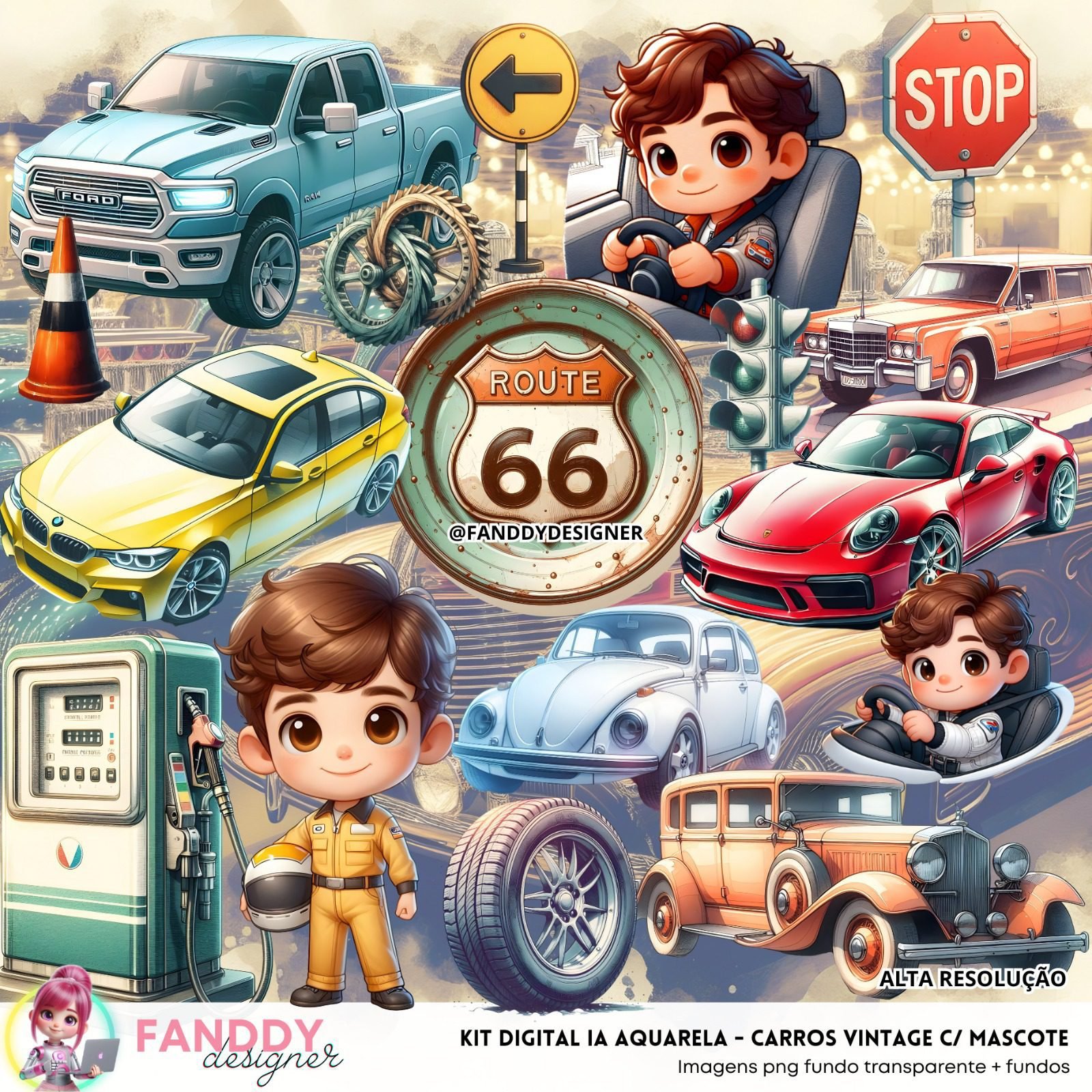 CARROS VINTAGE Kit Digital Carros Antigos Vintage - Imagem 1