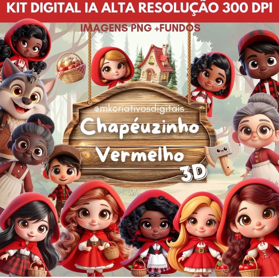 CHAPEUZINHO 3D Kit Digital CHAPEUZINHO 3D - Imagem 1