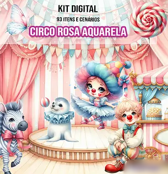 CIRCO ROSA AQUARELA Kit Digital Circo Rosa Aquarela - Imagem 1