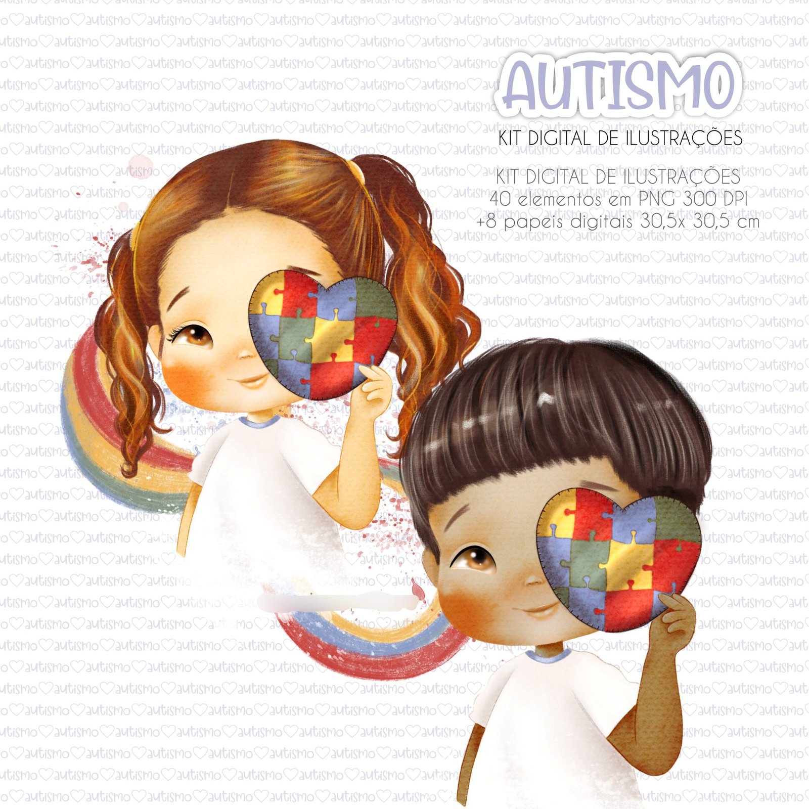 COMBO Ilustrações Digital Meninos e Meninas Autistas versão 2023 Kit Digital meninos e meninas autistas 2023 - Imagem 1