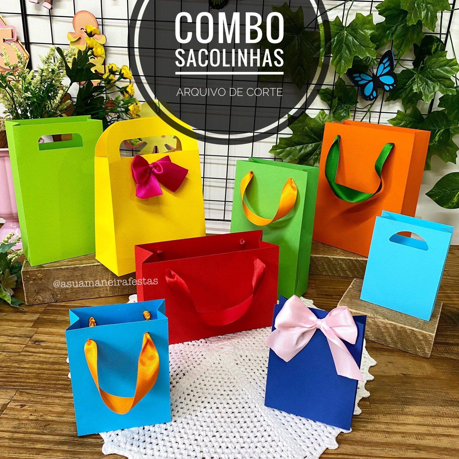 COMBO Moldes de SACOLINHAS - A Sua Maneira Festas Arquivo de corte combo Sacolinhas - Imagem 1