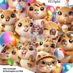 Kit Digital Capivara Kawaii 3d