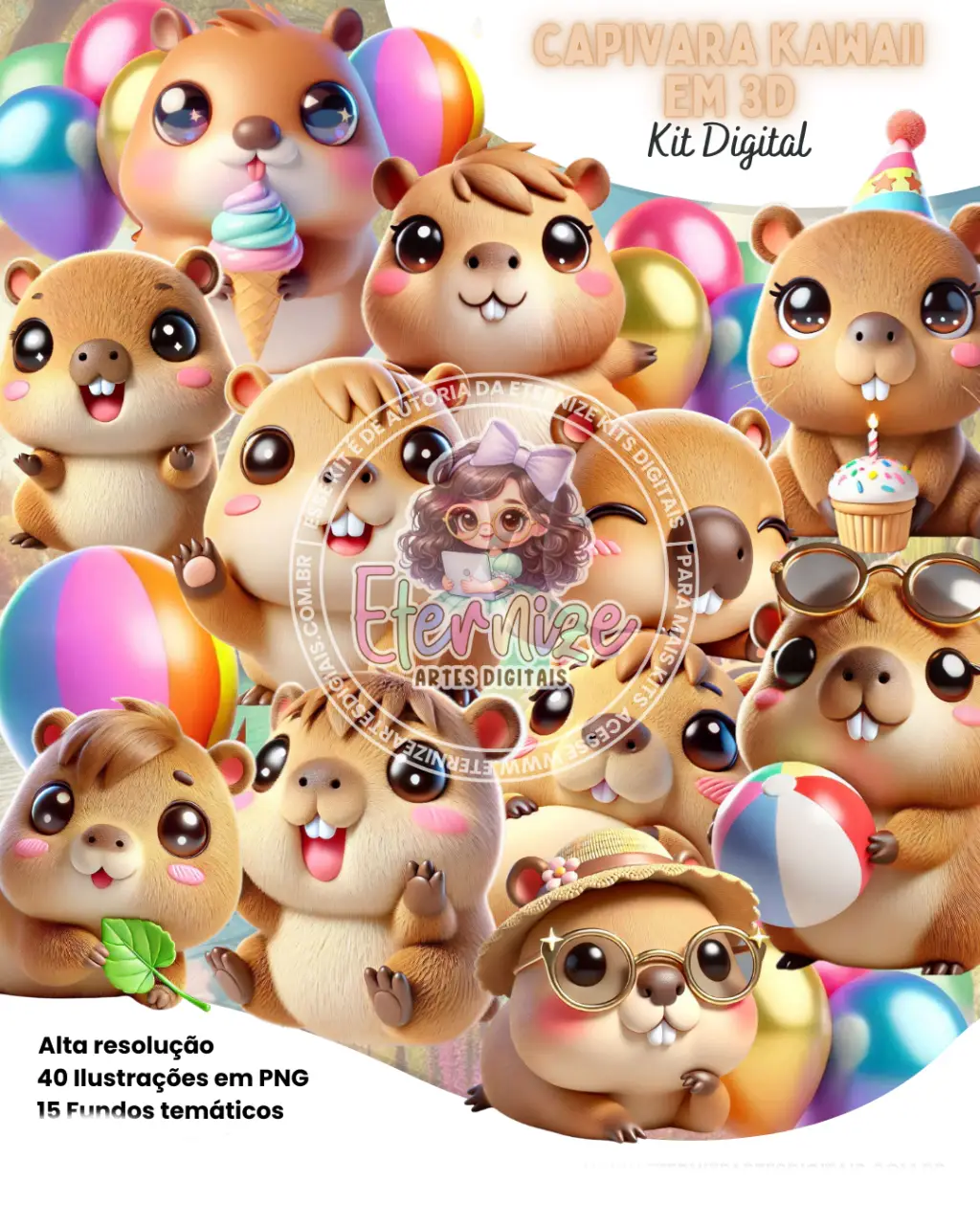 Capivara Kawaii 3d Kit Digital Capivara Kawaii 3d - Imagem 1
