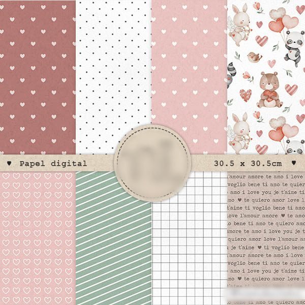 Com Amor pp Kit Digital Papel Com Amor - Imagem 1